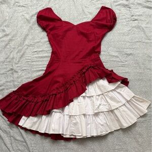 Deep Red and White Ruffled Petticoat Saloon Girl/Wench Deadwood Costume Cosplay